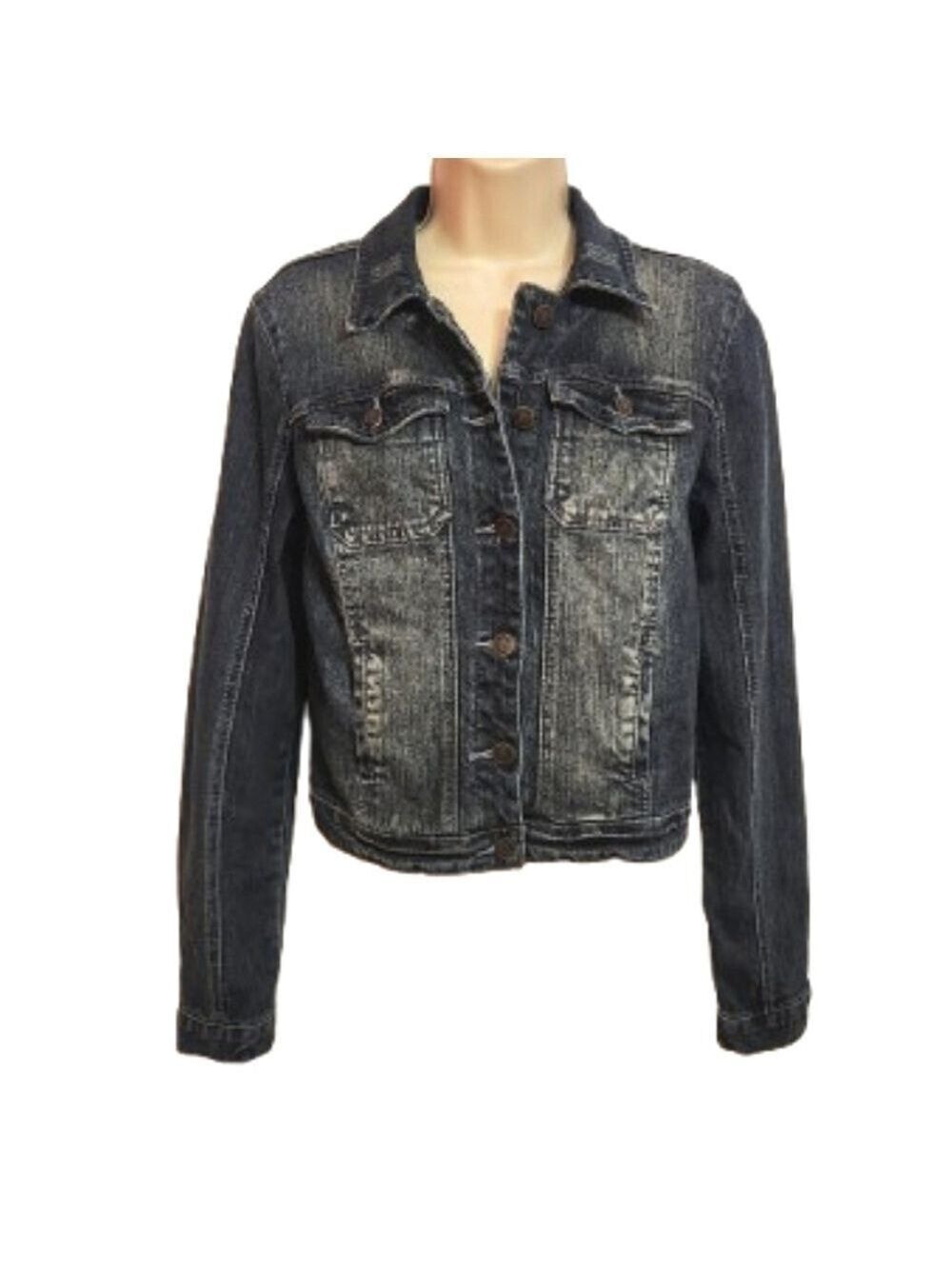 American Rag Cie Denim Jacket Blue Dark Wash Distressed Medium
